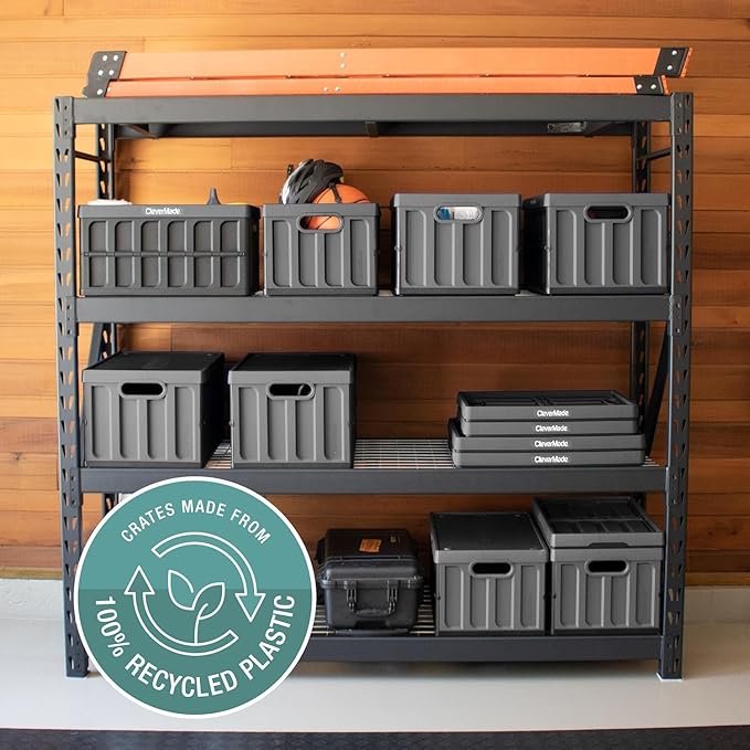 CleverMade Collapsible Storage Bins - Stone 1 Pack 46L - Stackable Containers Heavy Duty Capacity Folding Crates - Space-Saving for Home