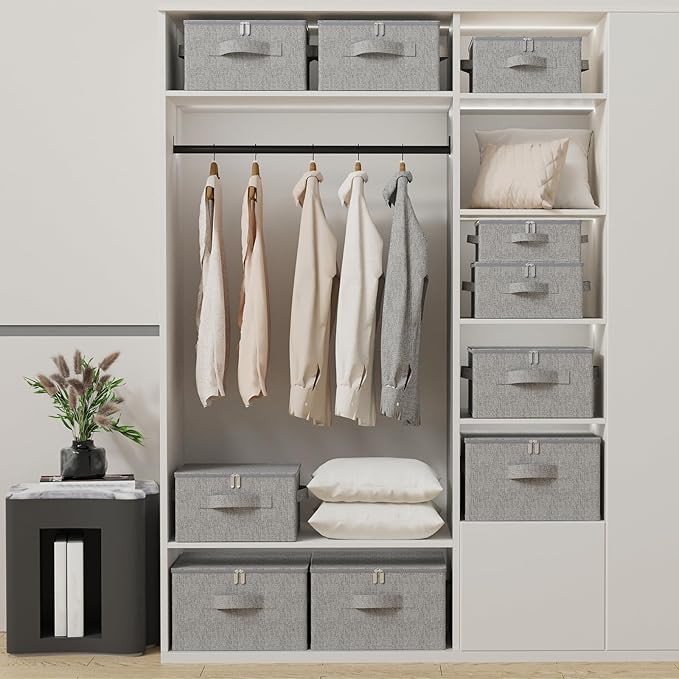 Underbed Storage Box Containers with Lid, Foldable Blanket Baskets, Home Underbed Organization for Organizing Clothes, Shoes, Pillows, 17.7x13.7x9.8Inches, Grey, 2 Pack