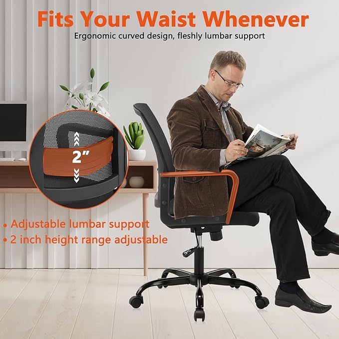 CLATINA Ergonomic Rolling Mesh Desk Chair with Executive Lumbar Support and Adjustable Swivel Design for Home Office Computer Black 4 Pack