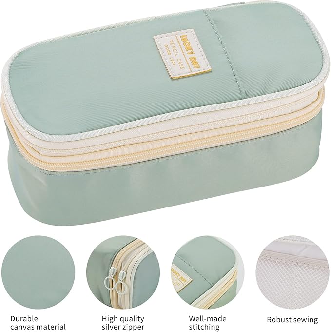 Dugio Big Pencil Case for Girls Organizer Pencil Bag with Zipper Pencil Pouch for School Teens Kids Aesthetic Large Pencil Pouch Green