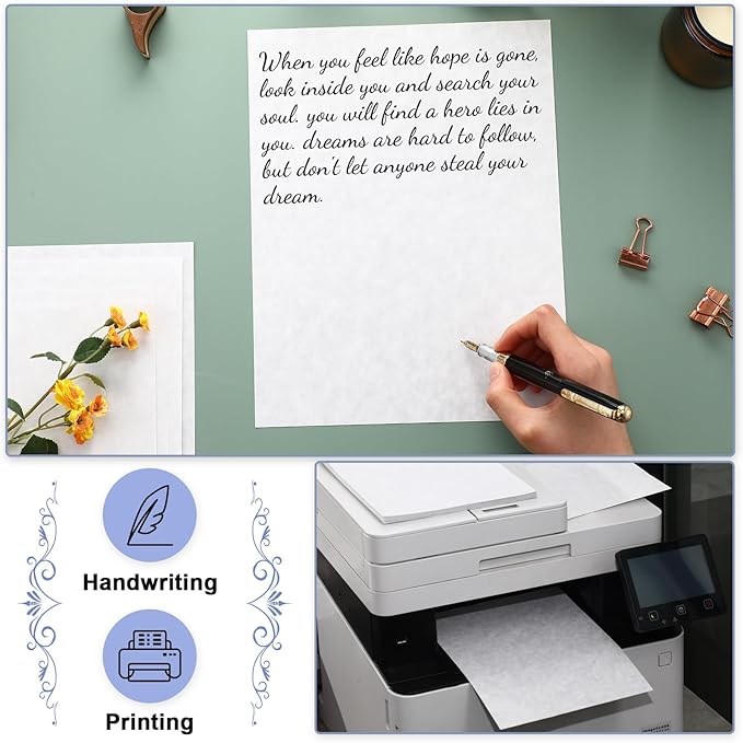 Epakh 200 Sheets Old Age Parchment Paper 8.5 x 11 Inch Standard Letter Vintage Colored Old Parchment Semblance Double Side Printing Paper(Blue)