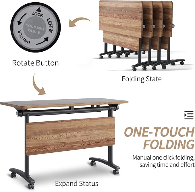 Folding Conference Table, Modern Conference Room Tables with Flip-Top Design, Foldable Conference Table Meeting Table with Wheels, Mobile Seminar Training Tables for Office Classroom (2, Walnut 2)