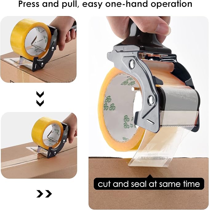2 Pcs Rapid-Replace Packing Tape Dispenser Guns with Extra Blade, 2IN(50mm) Lightweight Ergonomic Industrial Handheld Heavy Duty Tape Cutter for Carton, Packaging and Box Sealing Black