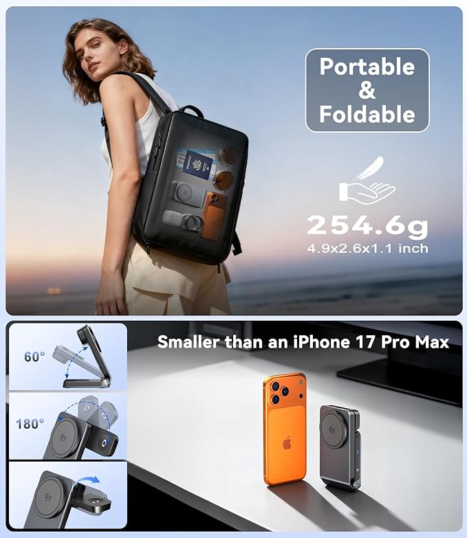 3-in-1 Charging Station for Multiple Devices Compatible with MagSafe Charger, Qi2.2 25W Magnetic Wireless Charger Dock, Foldable Charging Stand for iPhone 17 Pro Max, Apple Watch, AirPods