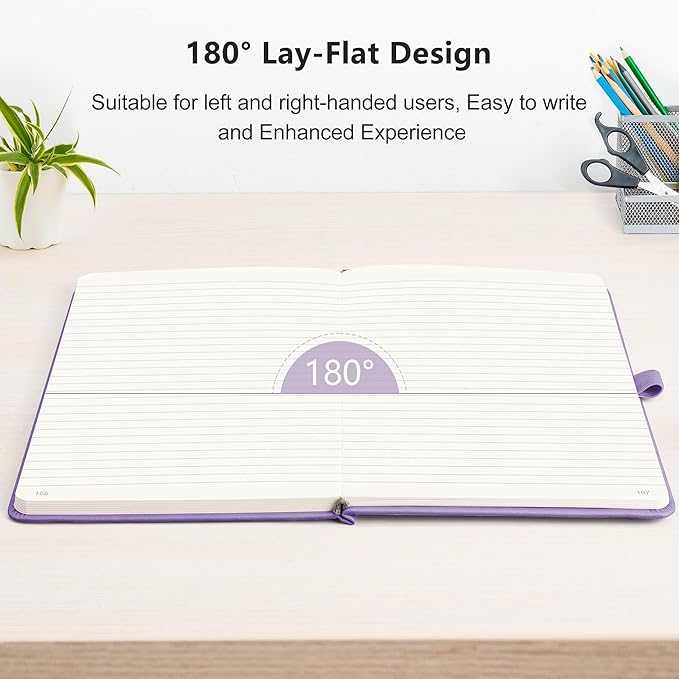 RETTACY Lined Journal Notebook, 192 Numbered Pages, A5 Medium Size (5.7'' x 8.3''), for Men & Women, Journaling, Writing, Work & Office, Leather Hardcover, 100 GSM Thick Paper (Purple)