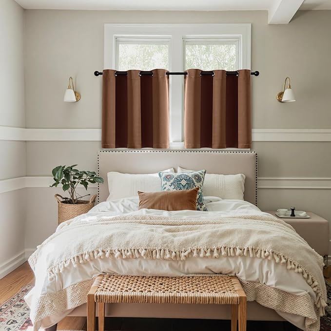 MIULEE Short Curtains for Windows - Mocha Brown Blackout Half Window Curtains Thermal Insulated Privacy Drapes for Kitchen Bedroom Bathroom Grommet Top Small Basement Tiers W40 x L36 Inch 2 Panels