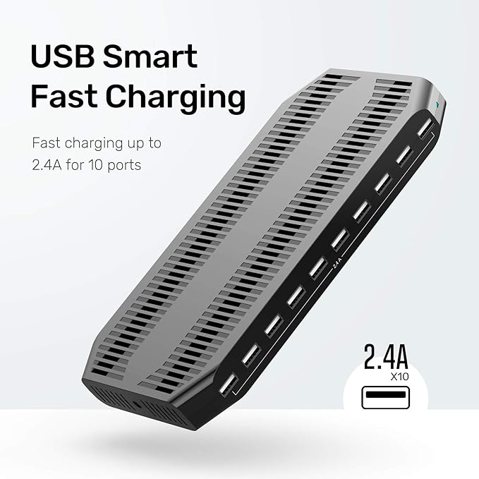 【10PCS】 Unitek Multi Charging Station, 10-Port USB Charger for Multiple Device with SmartIC Tech and Adjustable Dividers, Organizer Stand Compatible with iPad, Tablet, iPhone - 10PCS, White
