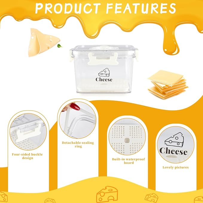 Cheese Container for Refrigerator,Cheese Keeper with Airtight Lid and Time Recording,Cream Block Shredded Cheeses Storage Box,Sliced,Grated,Cheddar Cheeses Box For Fridge,kitchen Organizer