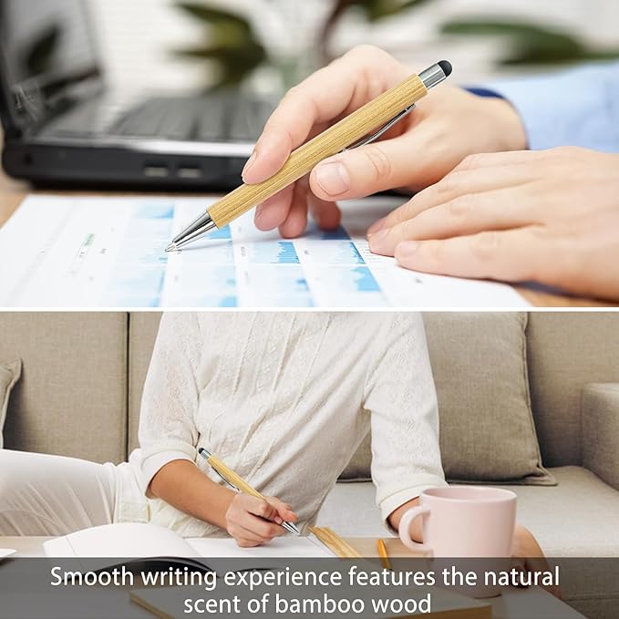Bamboo Pens Bulk with Touch Stylus Tip Wooden Bamboo Pens Engraving Wooden Ballpoint Pen Customizable Gift Pen Bulk 50pcs
