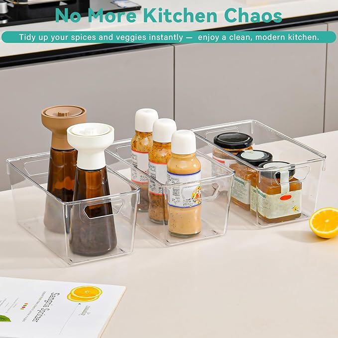 12 Pack Clear Plastic Storage Bins, Acrylic Pantry Organizer and Storage Bins, Fridge Organizer, Small Plastic Containers with Handles, CabinetOrganizer for Shelves,Snack,Refrigerator, Arts and Crafts