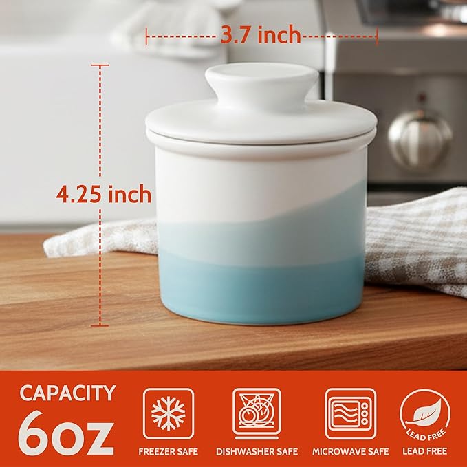 Sweese Light Green French Butter Dish with Lid – Ceramic Butter Keeper for Countertop, 4oz Butter Crock for Fresh Spreadable Butter, Matte Glazed Modern Butter Keeper, Dishwasher Safe