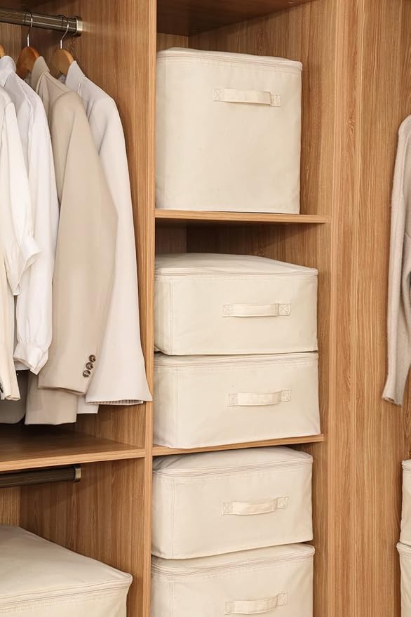 Decorative Basket Rectangular Fabric Storage Bin Organizer Basket with Handles for Clothes Storage (24 x 15.7 x 9, Beige)