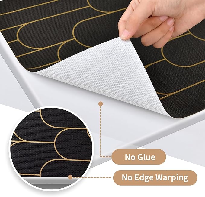 Shelf Liners for Kitchen Cabinets Drawer Liner 17.5in x 30FT Non Adhesive Black Gold Line Thickened Refrigerator Shelf Liner Paper Strong Easy to Clean for Tool Box with Knife and Tape Measure
