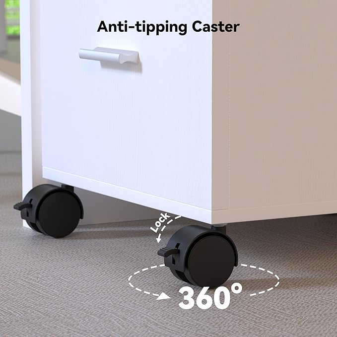 3 Drawer Mobile File Cabinet on Wheels,White Rolling Storage Cart Organizer for Letter/A4 Files, Ideal for Office, Home, Classroom Organization,Printer Stand,19" L x 16" W x 22" H