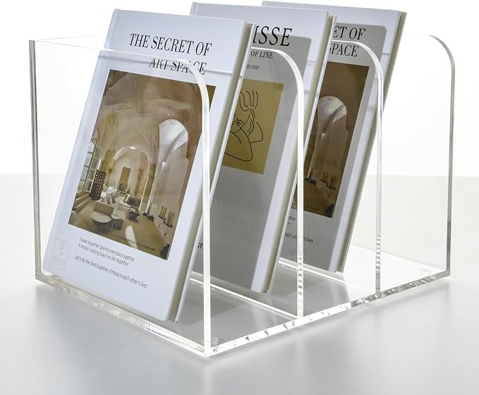 3 Vertical Compartments Clear Acrylic Magazine & File Holder – Multipurpose Desk Organizer for Documents, Tablets, Magazines, Books – Office/Home/Classroom Rack