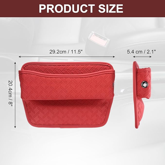 HARFINGTON Car Seat Gap Filler Organizer 11.5 x 8 x 2.1 Inch Leather Universal Car Organizer Storage Box Between Seat and Console for Phone Sunglasses Keys, Red