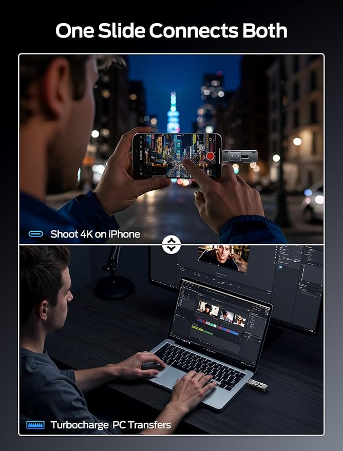 MOVE SPEED 512GB Solid State Drives with Dual Ports & Push-Pull Design — 560MB/s Read Speed, Type C + USB 3.2 Drive Portable ssd for iPhone 15/16/Android/Mac