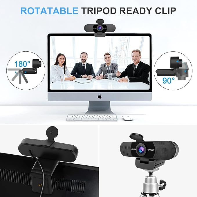 EMEET 1080P Webcam with Microphone, C960 Web Camera, 2 Mics Streaming Webcam, 90°FOV Computer Camera, Plug and Play USB Web Cam for Online Calling/Conferencing, Zoom/Teams/Facetime/YouTube, Laptop/PC