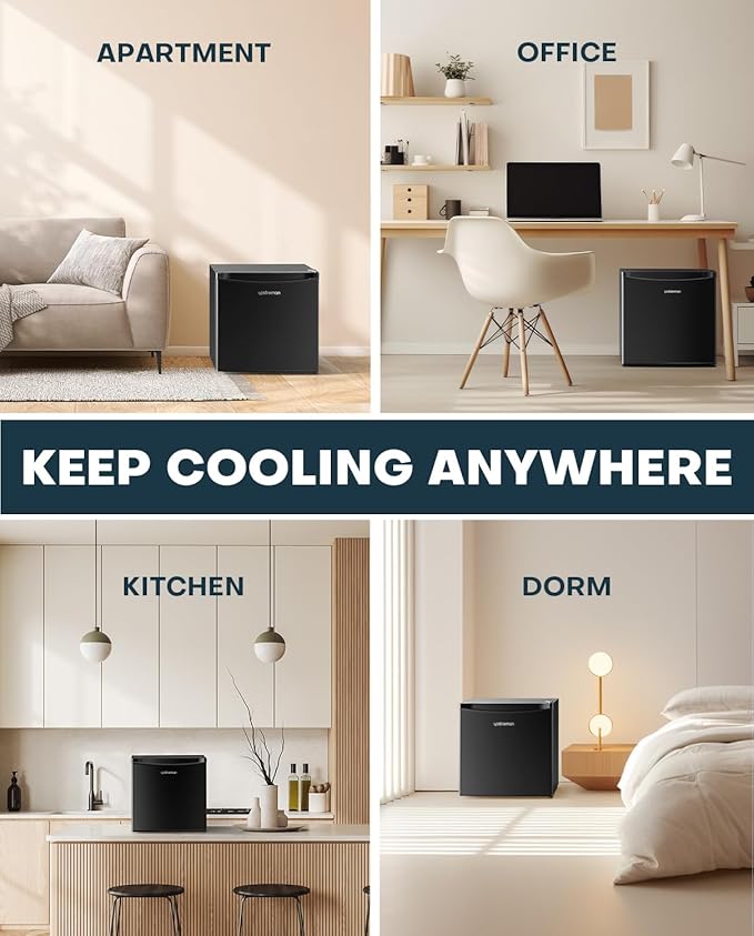 Upstreman 1.7 Cu.ft Mini Fridge with Freezer, Dorm Essentials, Adjustable Thermostat, Energy Saving, Low Noise, Single Door Compact Refrigerator for Dorm, Office, Bedroom, Black-FR17