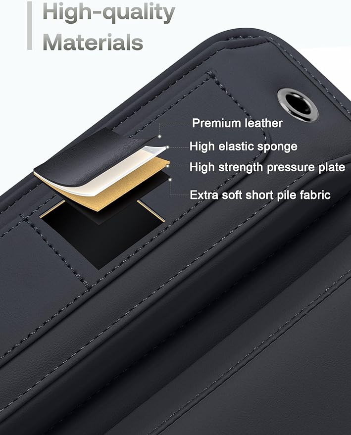 Universal Fit Premium Leather Car Seat Gap Filler Organizer, Center Console Organizer with Card Slots for Car Suv Truck (Black, 1 Pack)