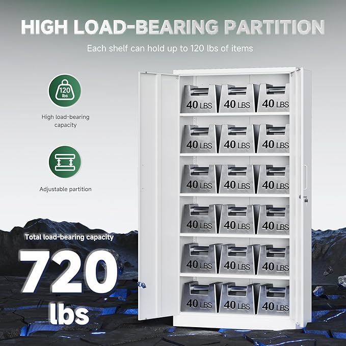 Letaya Metal Storage Cabinet with Lock Door Adjustable Shelf,72" Steel Lockers for Office, Home,School,Kitchen,Garage Tool Utility Cabinet (2 Door-White)