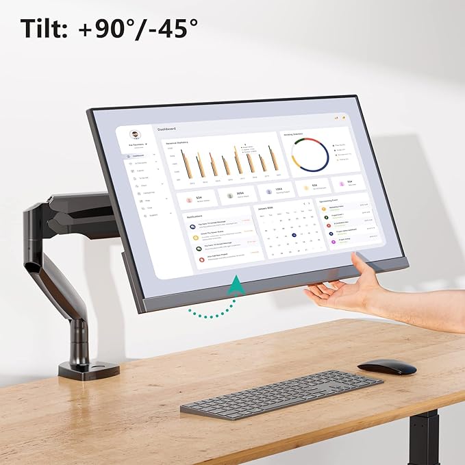 WALI Single Monitor Arm, Gas Spring Monitor Mount for Max 35 inches - 26.4 lbs Screen, Ultrawide Computer Monitors Stand with C Clamp and Grommet Base (GSMP001XL), Black