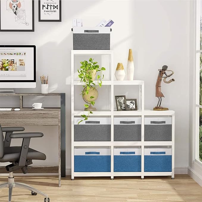 GhvyenntteS 6 Pack Fabric Storage Bins, 15x11x9.6 inch Closet Storage Bins for Shelves with 3 Handles, Foldable Storage Baskets for Shelves, Sturdy Closet Organizers and Storage Boxes, Blue