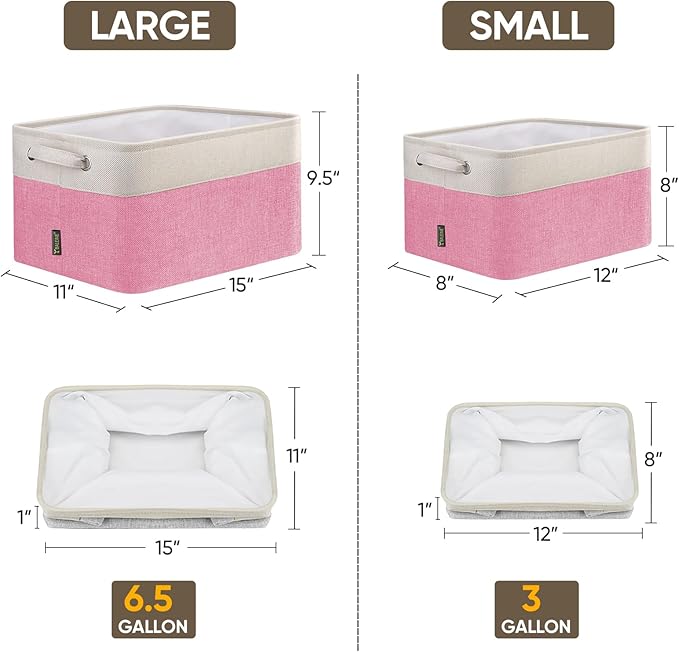 BALEINE 2 Pack Fabric Storage Bins for Shelves, Linen Storage Baskets for Organizing, Decorative Closet Bins for Clothes, Home (Pink, 12"x8"x8")