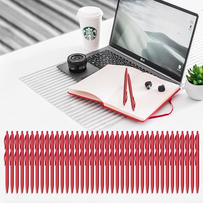 Aozora Pens Bulk 120 Pack Red Click Pens No Bleed Wholesale Retractable Ballpoint Pens Medium Point,Smooth Ink Pens for Journaling School Office Supplies 1.0MM Red Ink
