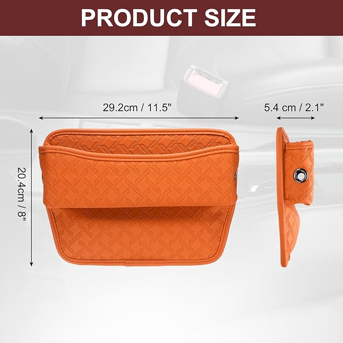 HARFINGTON Car Seat Gap Filler Organizer 11.5 x 8 x 2.1 Inch Leather Universal Car Organizer Storage Box Between Seat and Console for Phone Sunglasses Keys, Orange