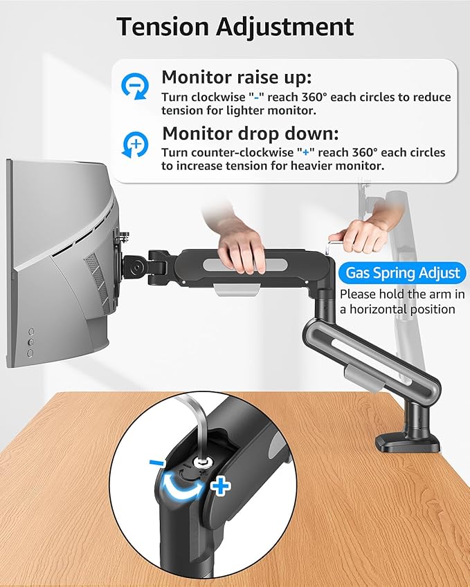 MOUNTUP Dual Monitor Mount Holds 4.4-26.5lbs, Heavy Duty Monitors Arm for 39 37 34 32 27inch, Gas Spring Monitor Stand for 2 Monitor, Height Adjustable Monitors Desk Mount with C-Clamp＆Grommet Base