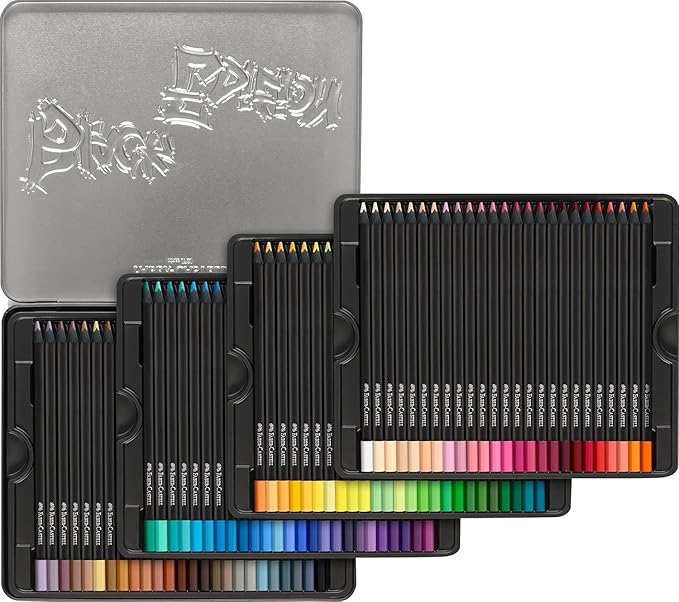 Faber-Castell Black Edition Colored Pencils Tin: Black Wood and Super Soft Core Lead, Art Colored Pencils for Adult Coloring, Teens, Kids and Beginners, Art Drawing Supplies (100 Count)