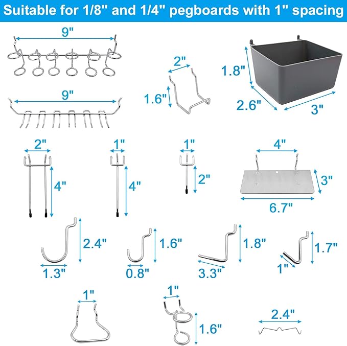FRIMOONY Pegboard Hooks Assortment with Pegboard Bins, Peg Locks, for Organizing Various Tools, 140 Piece