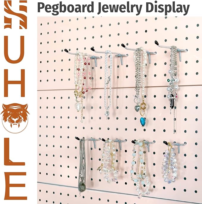 HUHOLE Pegboard Hooks 6 Inch 50PC, Ideal Garage Organization, Wall Storage Tool Organizer, Fit 1/4" 1/8" Peg Board with Plastic Tip (Silver, 6 Inch)