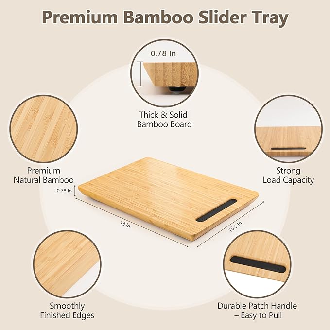 Fullin 360°Appliance Slider, Bamboo Sliding Tray for Coffee Maker, Appliance Sliding for Kitchen Appliances Countertop Slides Easily from Under The Cabinet Rolling Tray with 360°Rotation Rubber Wheels