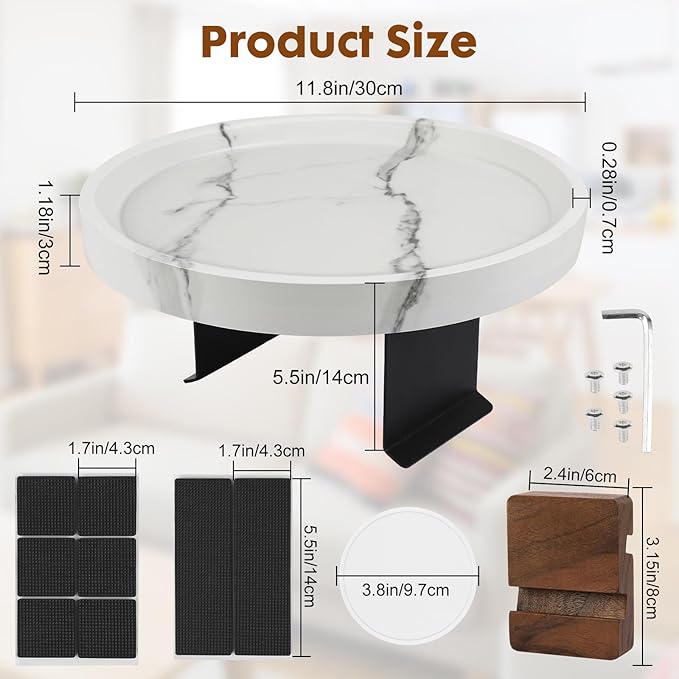 Couch Tray, Adjustable Couch Table and Detachable Wooden Couch armrest Tray, Multifunctional Clip on armrest Table, with Phone Holder Suitable for Dining, Snacks, Remote Control