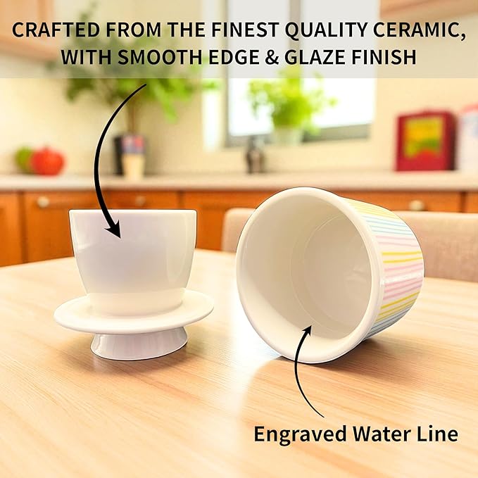 Butter Crock with Lid for Countertop, Butter Keeper Crock with Water, French Butter Dish Ceramic, Butter Holder with Lid for Spreadable Butter, Butter Container for Counter (Pastel Stripes, white)