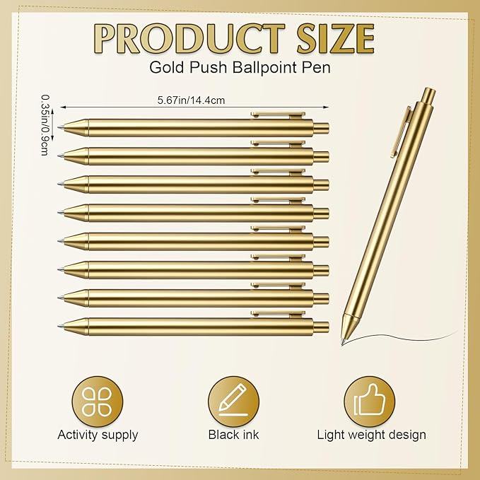 30 Pcs Gold Metallic Slim Ballpoint Pens Bulk Retractable Black Ink Medium Point (0.5mm) Smooth Writing Pens for Wedding Bridal Shower Business Office Students Teachers
