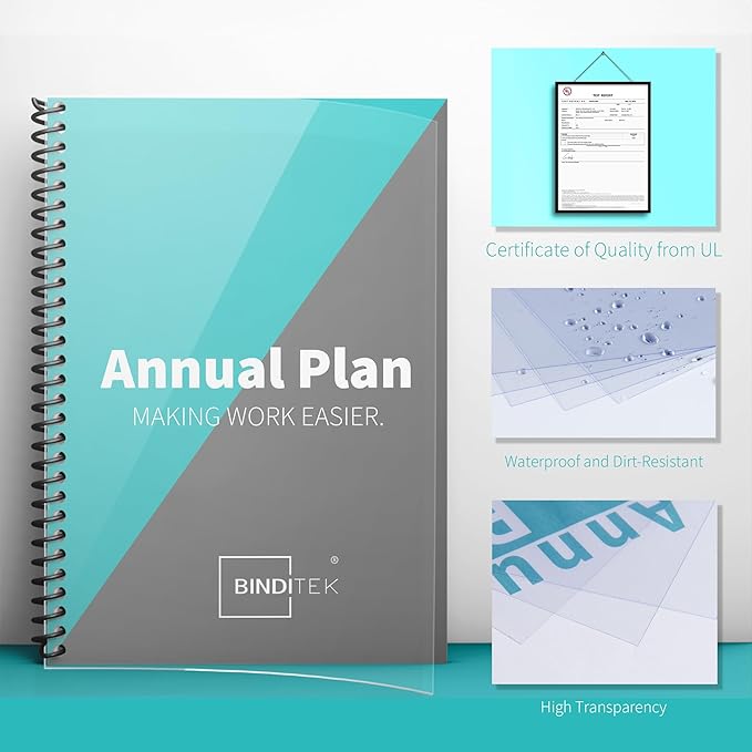 Binditek 200 Pack 12 Mil PVC Binding Report Covers, 8.5 x 11 Inches, Letter Size, Square Corners, Un-Punched, Office Supplies