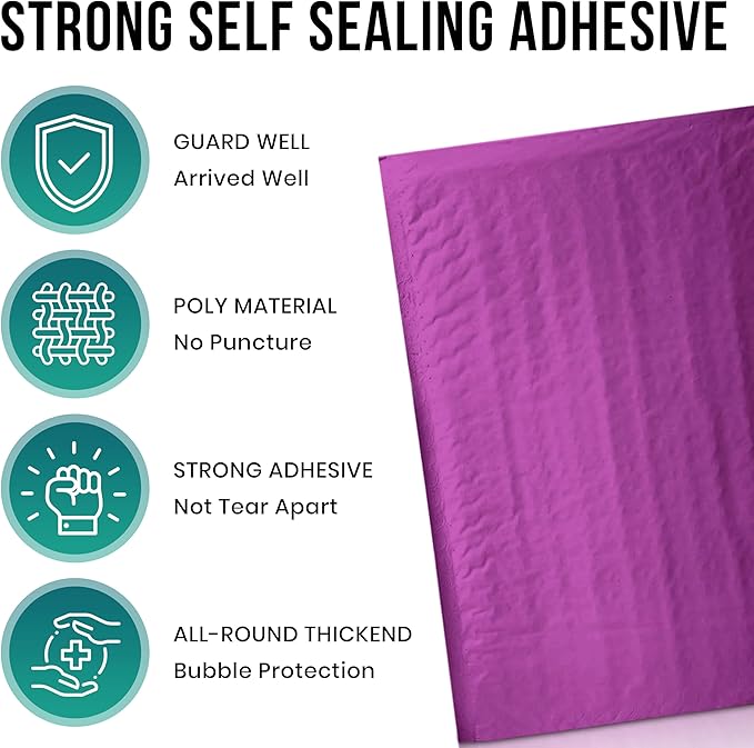 Levex - #0 6" x 10" [10 Pack] Purple Poly Bubble Mailers, Padded Envelope Mailers, Packing Envelope & Mailing Bags for Shipping