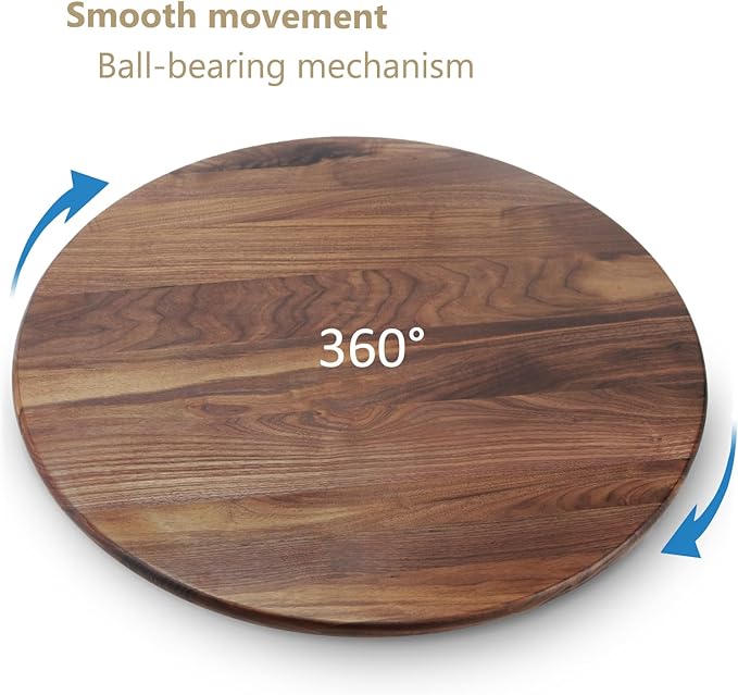 27 Inches Black Walnut Wood Lazy Susan Organizer, Solid Wooden Round Turntable, Rotating Tray for Table Top/Counter Top