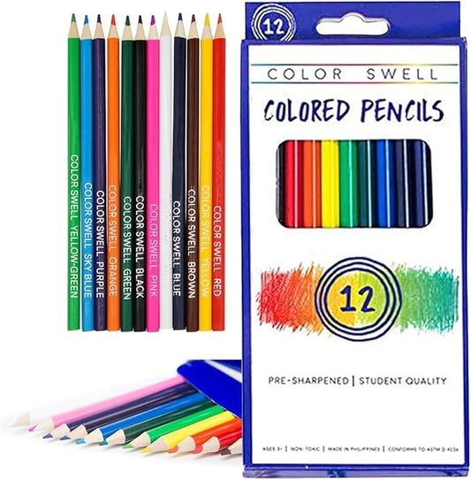 Color Swell Bulk Colored Pencils – 12 Sets, 144 Pre-Sharpened Assorted Vibrant Colors – Ideal for Kids, Teachers, and Classroom Supplies