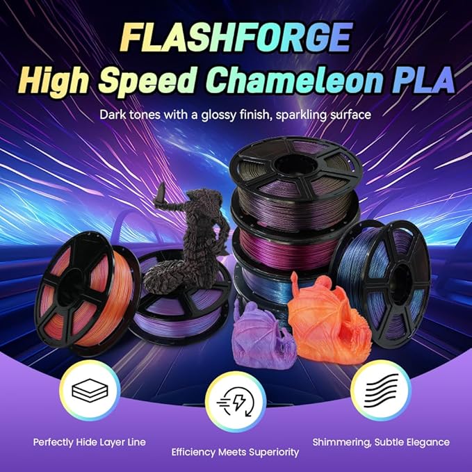FLASHFORGE Chameleon Rapid PLA Filament 1.75mm Abyssal Purple, PLA Color Shift High Flow Speedy 3D Printer Filament, Max 500mm/s Fast Printing, Display Shimmering Effects from Various Angles and Light