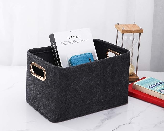 Collapsible Storage Bins Foldable Felt Fabric Storage Basket Organizer Boxes Containers with Handles Metal Handles for Nursery Toys,Kids Room,Clothes,Towels,Magazine