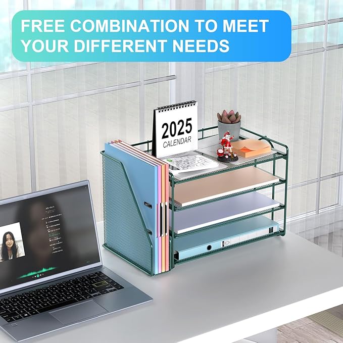gianotter 4-Tier Paper Organizer With Magazine Holder, Desk Organizers and Accessories, Green Desk Accessories, File Organizer for Office Supplies Storag(Green)