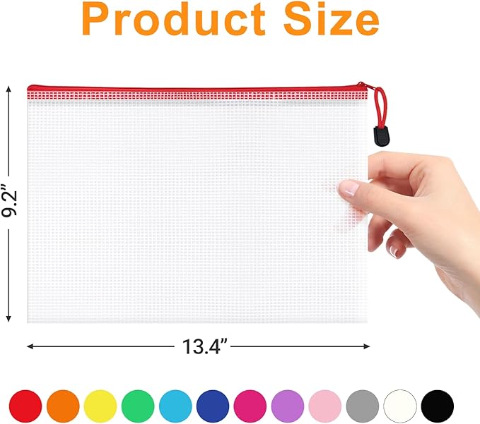 12pcs Mesh Zipper Pouch Bags, Waterproof A4 Letter Size Puzzle Bag for Organizing, Storage, Board Games and Office Supplies, 12 Colors