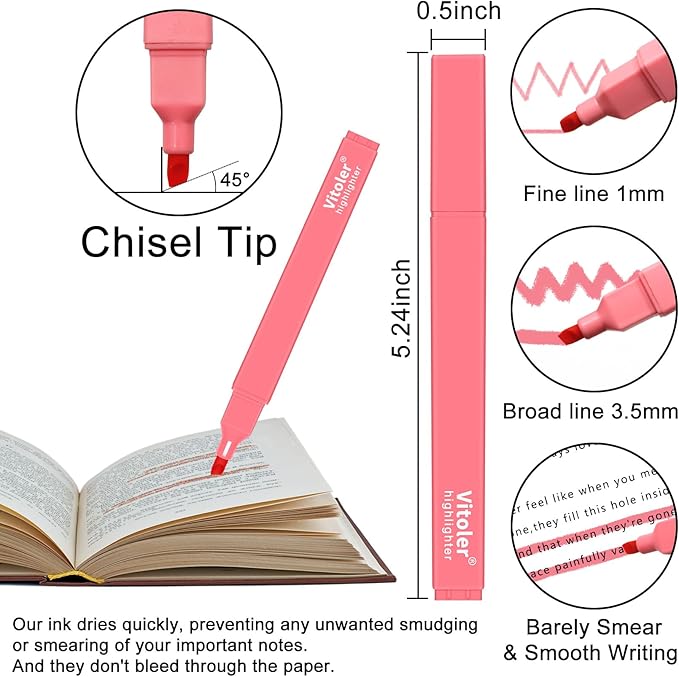 Vitoler Highlighters Assorted Colors,10pcs Cute Pastel Highlighters Multicolor Highlighter for Aesthetic Office School Supplies