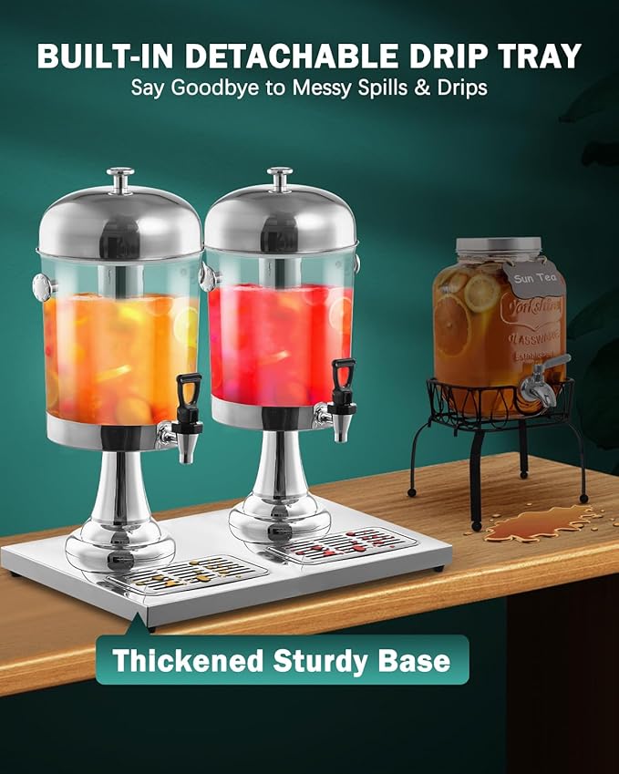 4 Gallon Large Drink Dispensers for Parties, [Easy-to-Clean Drip Tray Design] [Cold & Hot Dual-Use] Beverage Dispenser with Stand & Ice Core, Stainless Steel Juice Dispenser for Lemonade, Catering
