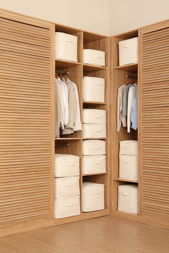 Decorative Basket Rectangular Fabric Storage Bin Organizer Basket with Handles for Clothes Storage (24 x 15.7 x 9, Beige)