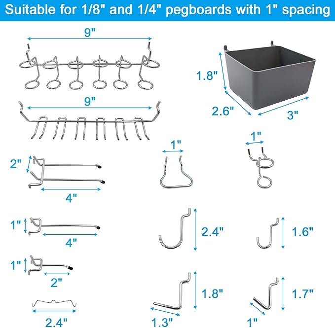 FRIMOONY Pegboard Hooks Assortment with Pegboard Bins, Peg Locks, for Organizing Various Tools, 80 Piece